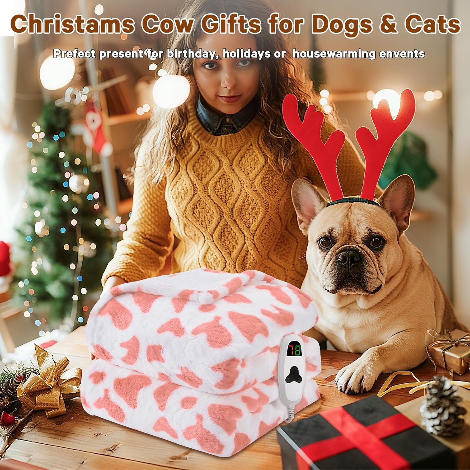 Pink Cow Print Heated Electric Blanket Throw,50X60 Heating Blanket with 10 Heats Levels & 8 Hours Auto Off,Cute Cow Decor Stuff Soft Fleece Sherpa Blankets Warmer Gifts for Women Washable