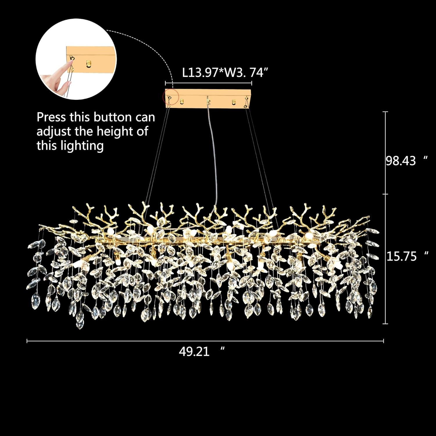 Gold Crystal Chandelier Modern High Ceiling Tree Branch Chandeliers Lighting Luxury Foyer Entryway Staircase Living Room Large Raindrop Large Hanging Pendant Light Fixture