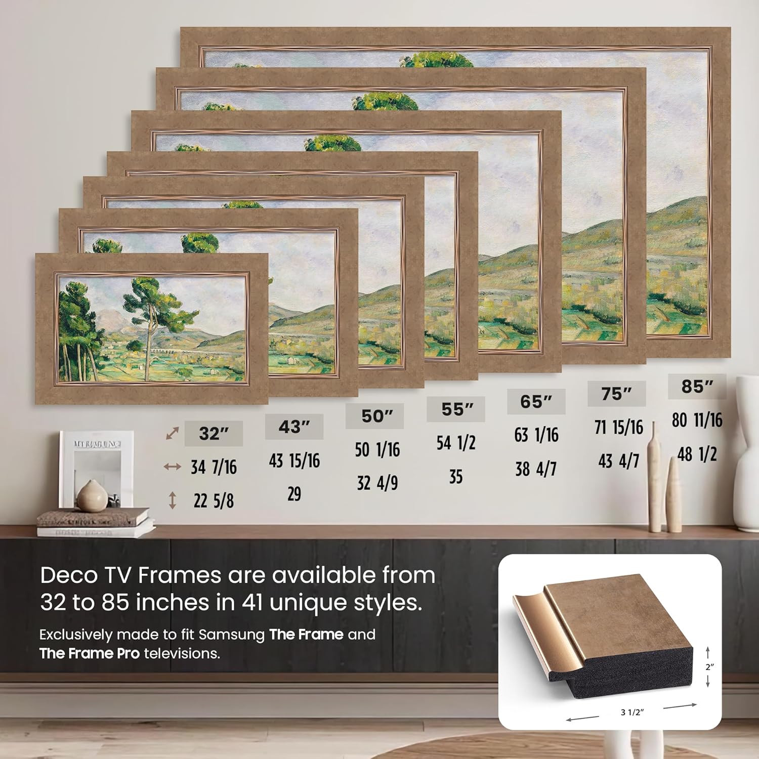 Contemporary Bronze 75" Premiere Deco TV Frame - Compatible ONLY with Samsung The Frame TV and Pro TVs (Fits 2021-2025, LS03A, LS03B,LS03C,LS03D,LS03FA,LS03FW)