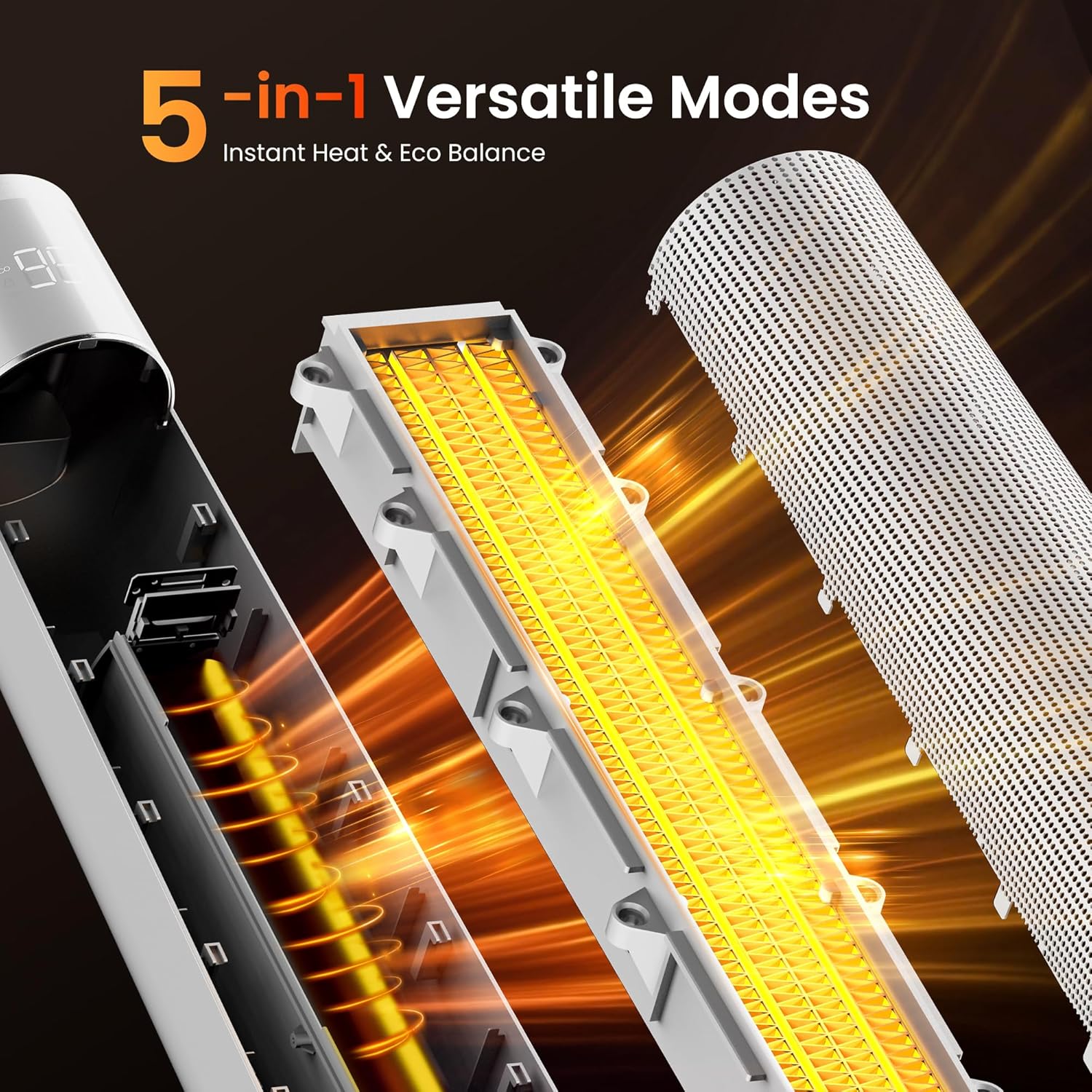 1500W PTC Ceramic Smart Space Heaters for Indoor Use, Portable Heater with Remote & App Control for Large Room, Office, ECO Modes, Safety Protection, 70° Oscillation, 12H Timer, Silver, 1 Pack