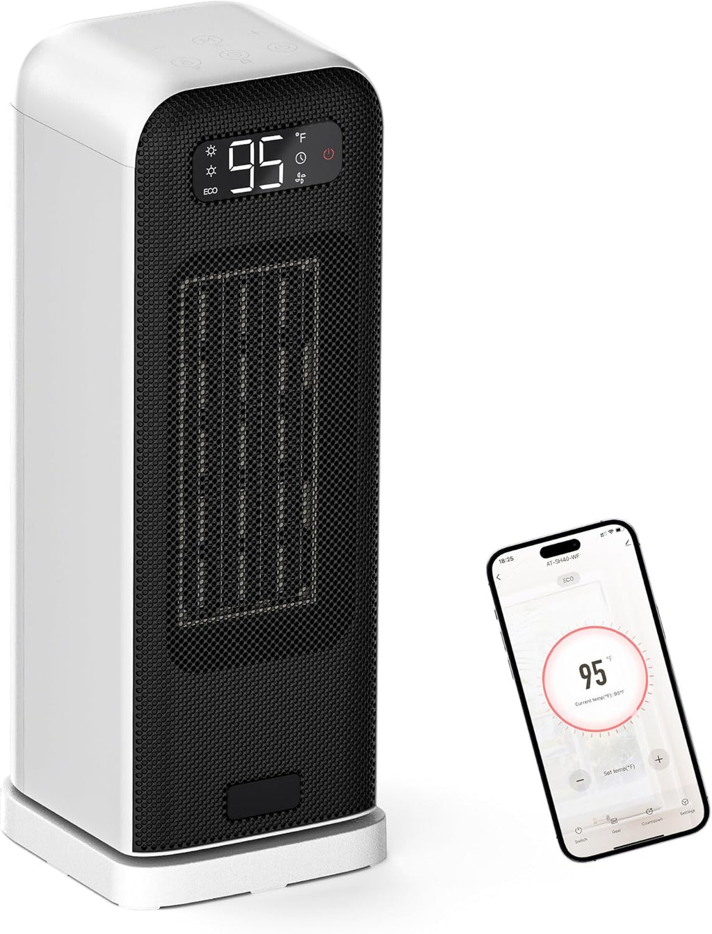 MORENTO Space Heaters for Indoor Use, Portable Electric Heater with Thermostat, Smart and Voice Control, 1500W PTC Ceramic Safety, 36dB Quiet Smart Heaters for Office Bedroom Home White 1Pack