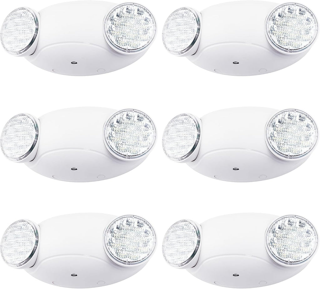 LIT-PaTH LED Emergency Lighting Fixtures with 2 LED Bug Eye Heads and Back Up Batteries- US Standard Exit Light, UL 924 and CEC Qualified, 120/277 Voltage, White, 6-Pack