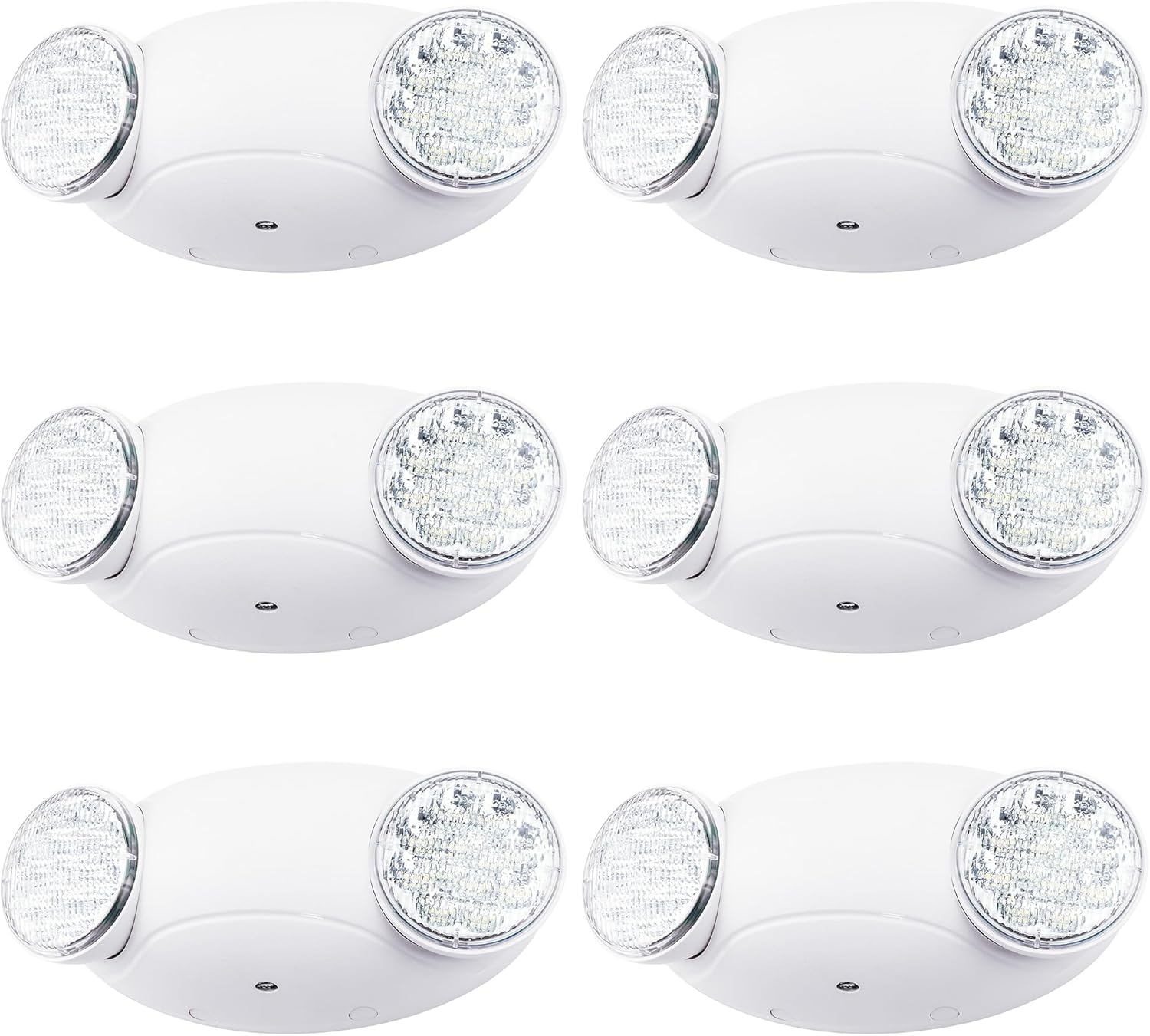 LIT-PaTH LED Emergency Lighting Fixtures with 2 LED Bug Eye Heads and Back Up Batteries- US Standard Exit Light, UL 924 and CEC Qualified, 120/277 Voltage, White, 6-Pack
