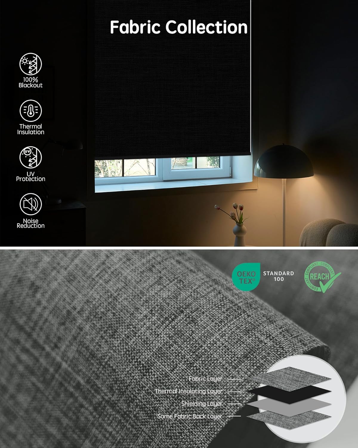 Yoolax Motorized Blinds with Remote, Blackout Smart Blinds for Windows Motorized Roller Shades, Automatic Window Shades Work with Alexa Custom Size (Blackout-Fabric Dark Gray)