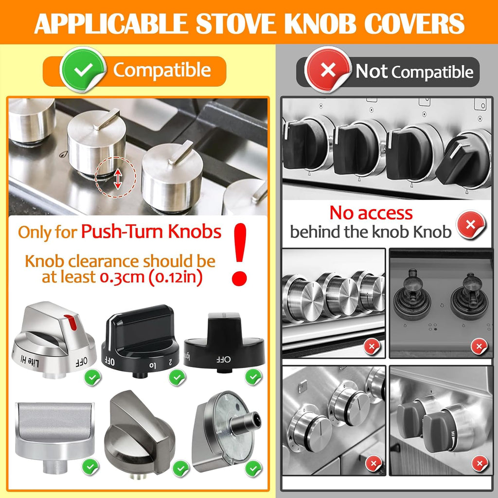 Stove Knob Covers for Child Safety (6 Pack), Stove Knob Safety Covers, Childproof Oven Lock Knob Covers with Adhesive, Prevent Kids-Pets from Gas Stove Knob Locks, Heat-Resistant Upgraded-Clear
