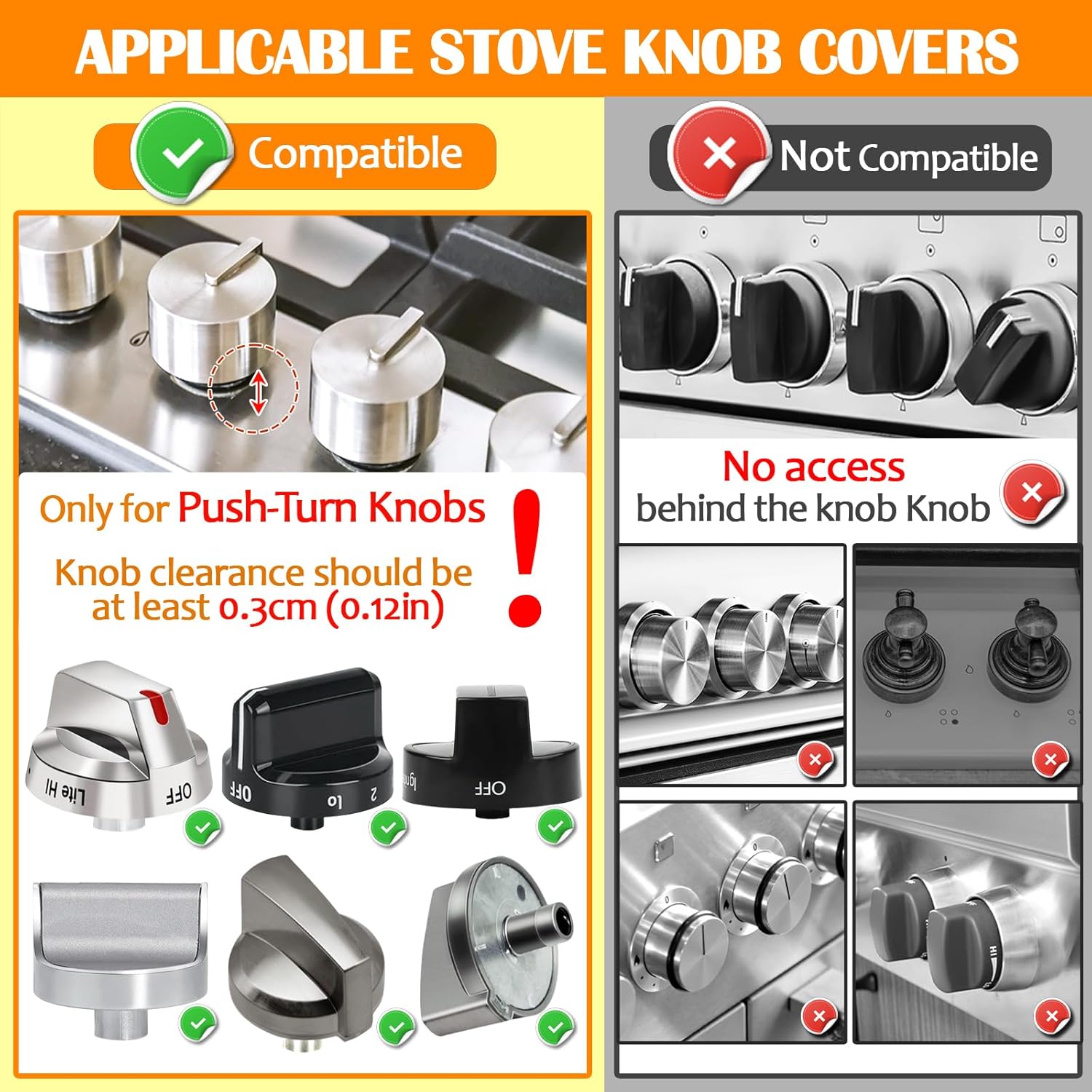 Stove Knob Covers for Child Safety (6 Pack), Stove Knob Safety Covers, Childproof Oven Lock Knob Covers with Adhesive, Prevent Kids-Pets from Gas Stove Knob Locks, Heat-Resistant Upgraded-Clear