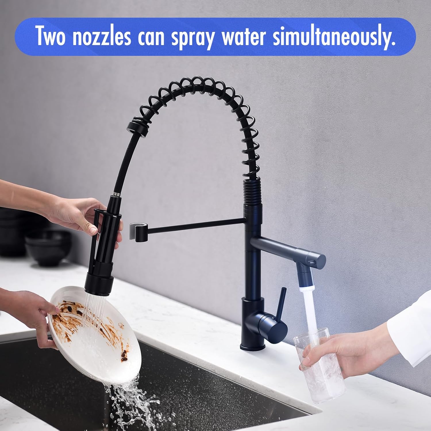 AIMADI Kitchen Faucet,Black Kitchen Faucet,Commercial Faucet with Sprayer Single Handle Single Hole Spring Kitchen Sink Faucet,Matte Black
