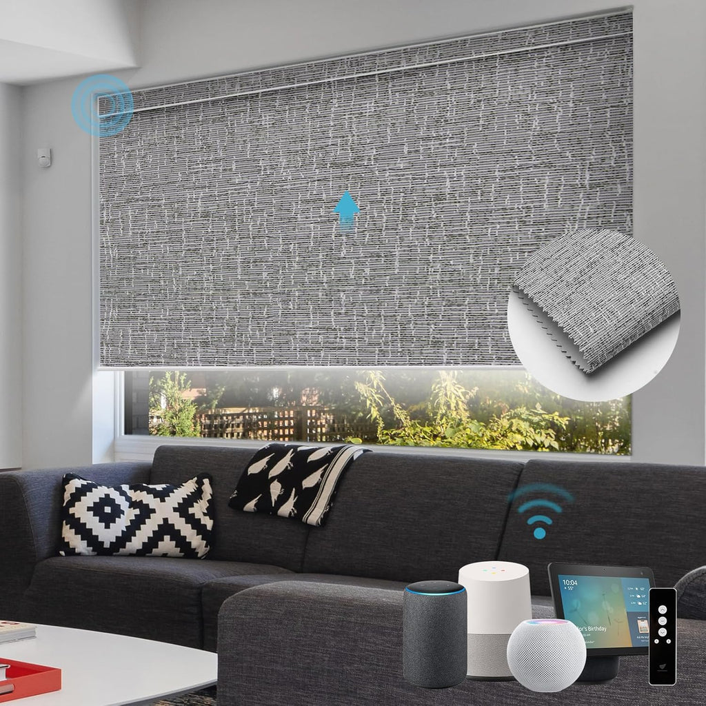 SmartWings Motorized Roller Shades Work with Homekit, 100% Blackout Smart Blinds for Windows, Cordless Remote Control Window Shades, Safar Midnight, Customized Size