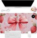 Heated Mouse Pad 23.6 x 14 in 3-Temp Fast Heating Desk Mat with Auto Timer Warmer for Hands Wrist Pain Relief Waterproof Keyboard Mat for Office, Gaming, Home, Pink Bow Floral