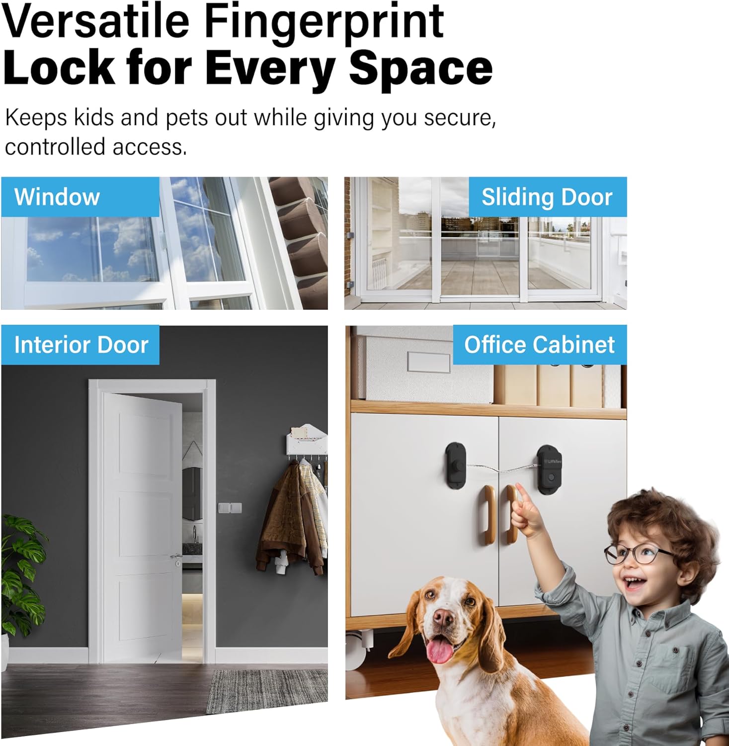 Fingerprint Fridge Lock - Childproof Security Locking for Refrigerator Freezer Cabinet Furniture Doors - 90 Degree Cable Window Locks Smart Biometric Access with Adhesive Drill Installation