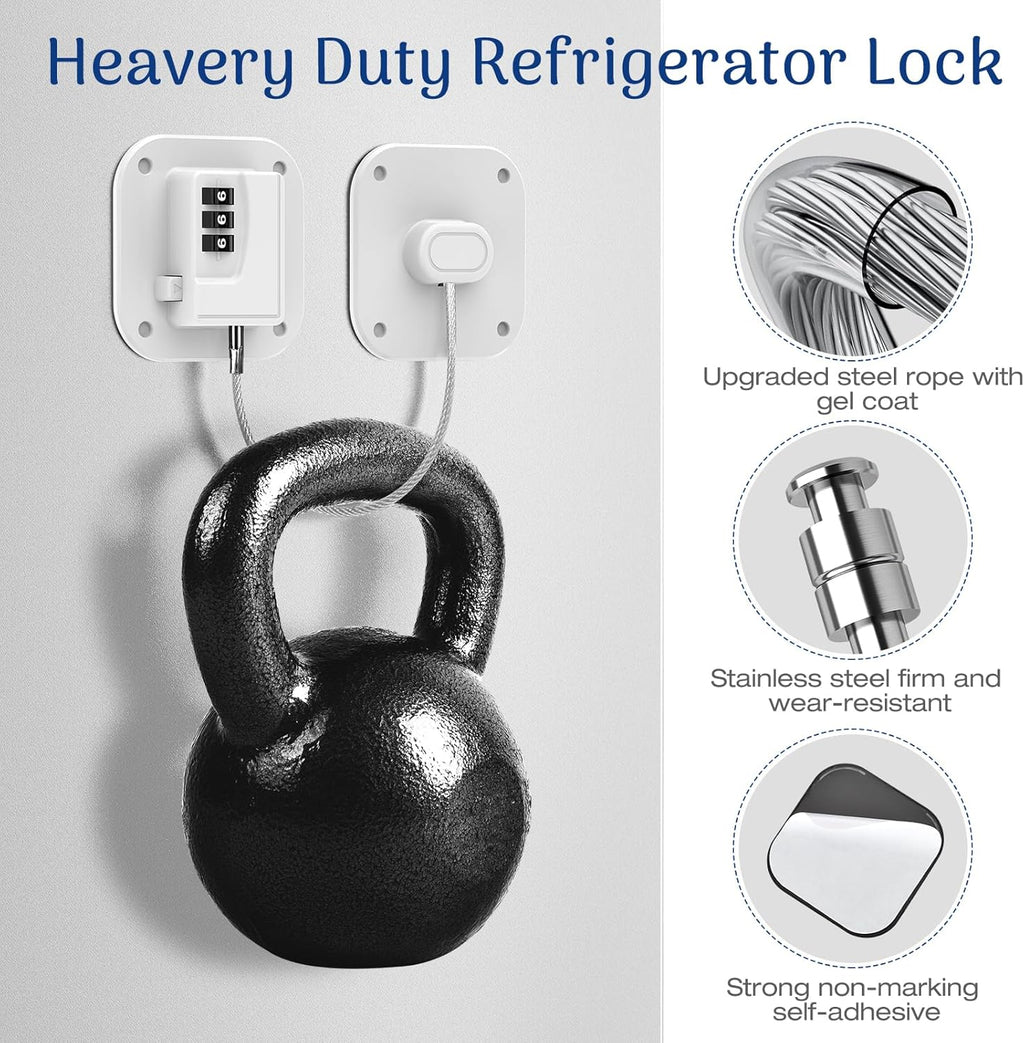 Fridge Refrigerator Lock with Combination, Heavy Duty Lock for Cabinet, Drawers, Closet, Safety Easy Install No Keys Needed (White-2Pack)