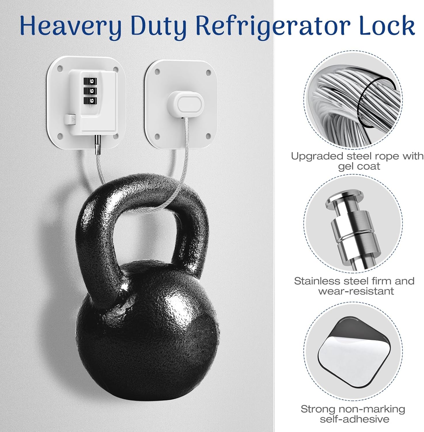 Fridge Refrigerator Lock with Combination, Heavy Duty Lock for Cabinet, Drawers, Closet, Safety Easy Install No Keys Needed (White-4Pack)