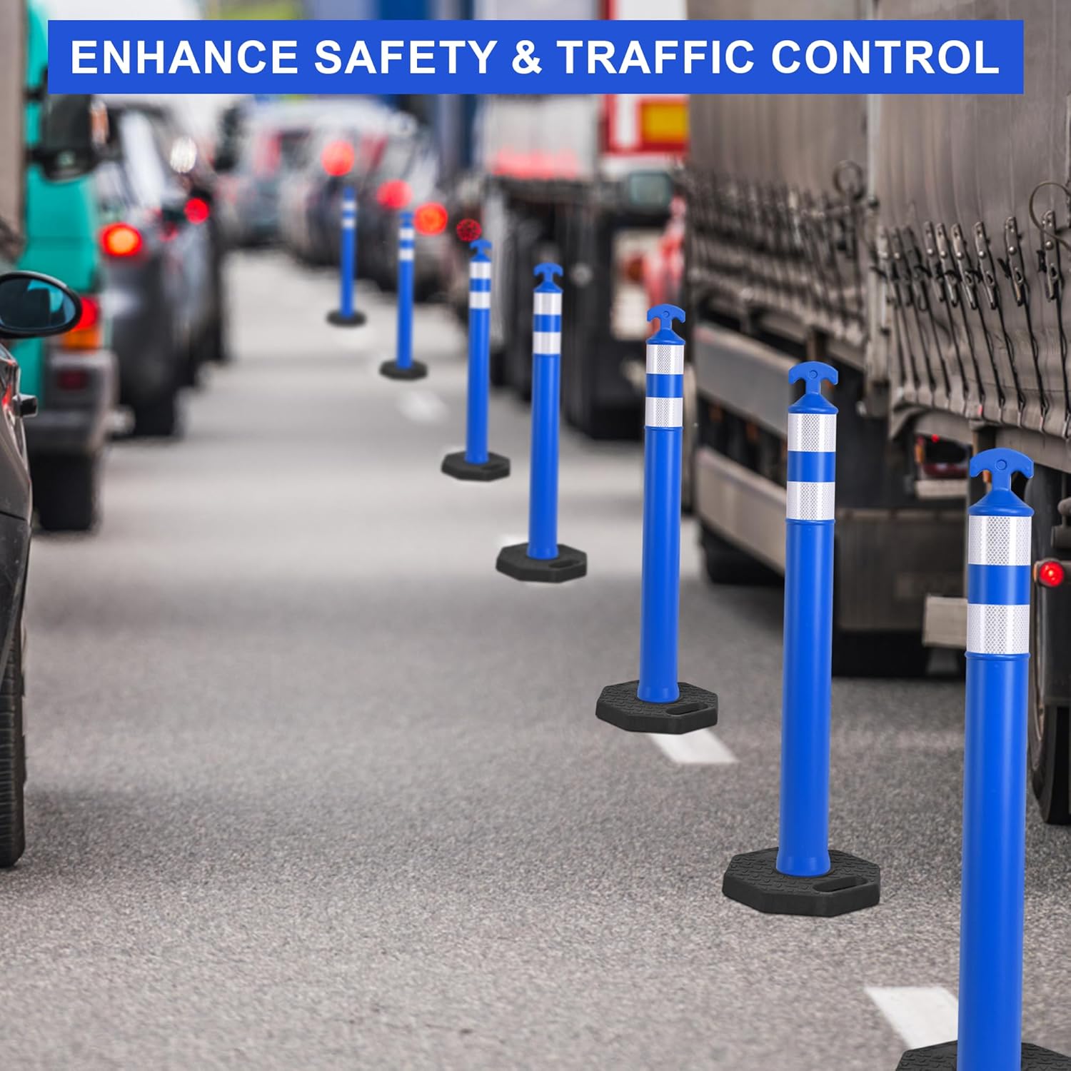 OrangeStar 9-Pack 42" Traffic Delineator Post Cones with Heavy Duty Rubber Base, Blue Safety Cones for Road, Parking Lot, Warehouse, Construction Zone Safety