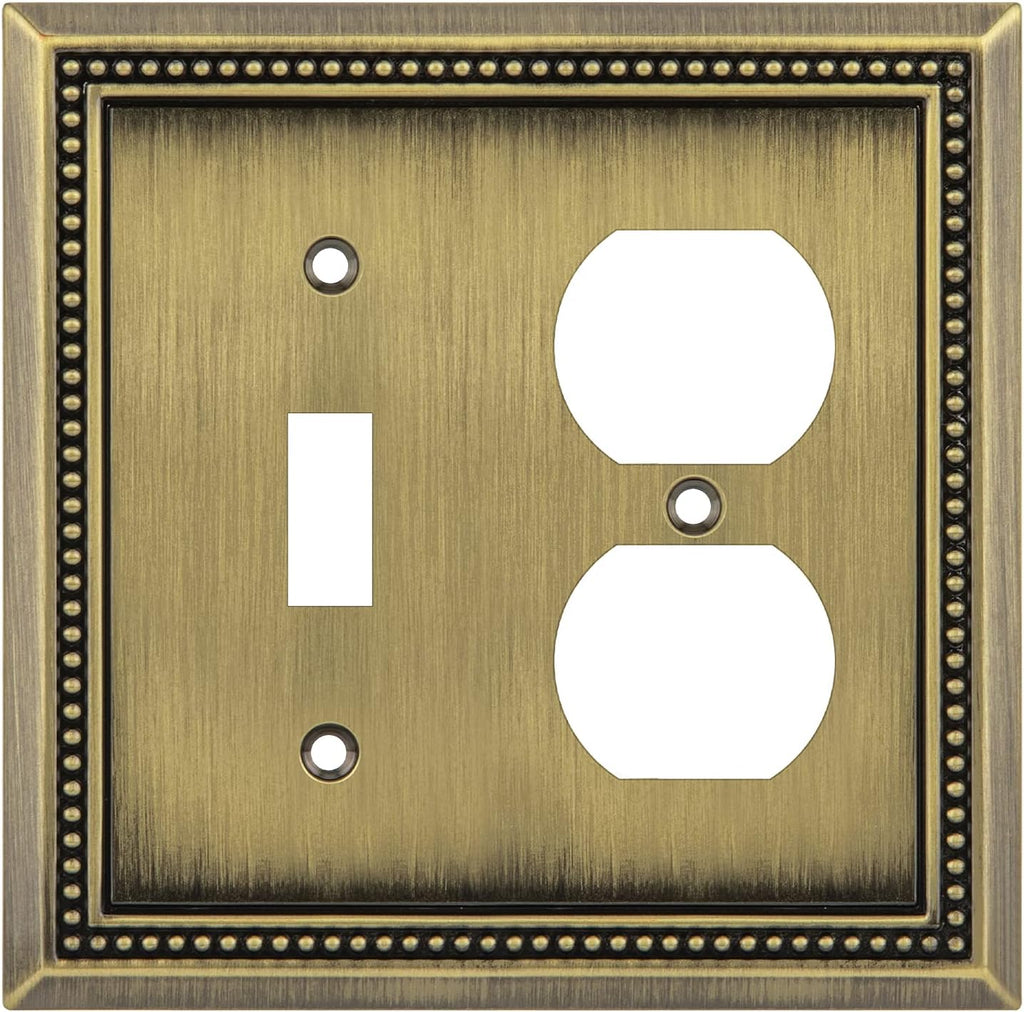 Henne Bery Sunken Pearls Heavy Duty Decorative Wall Plate Switch Plate Outlet Cover (Toggle/Duplex, Antique Brass)