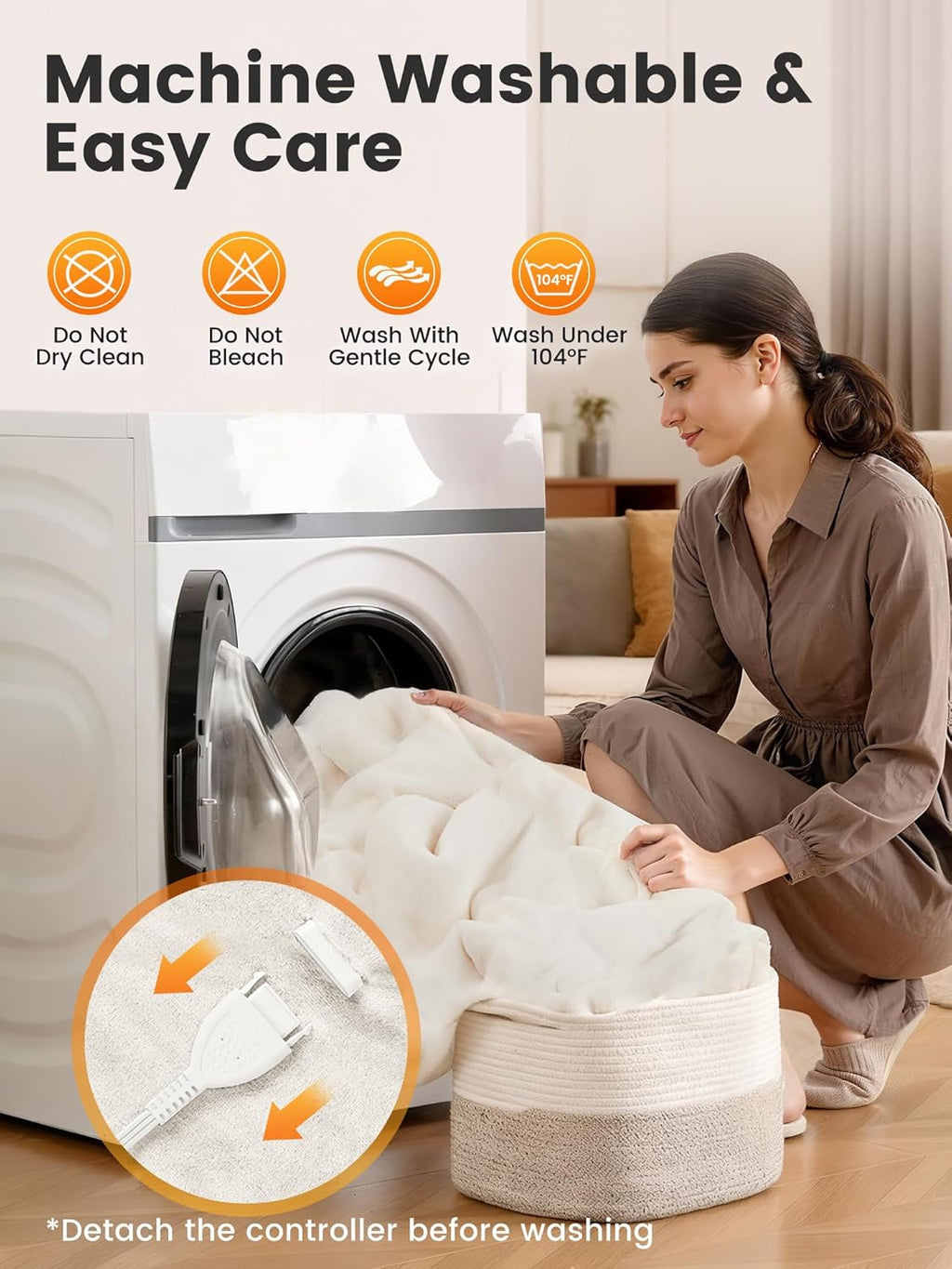 WOOMER Heated Blanket Queen Size 84" x 90", Electric Blanket with 0.5-12 Hours Timer & 10 Heating Levels, ETL Certified, White Double-Sided Velvet, Machine Washable