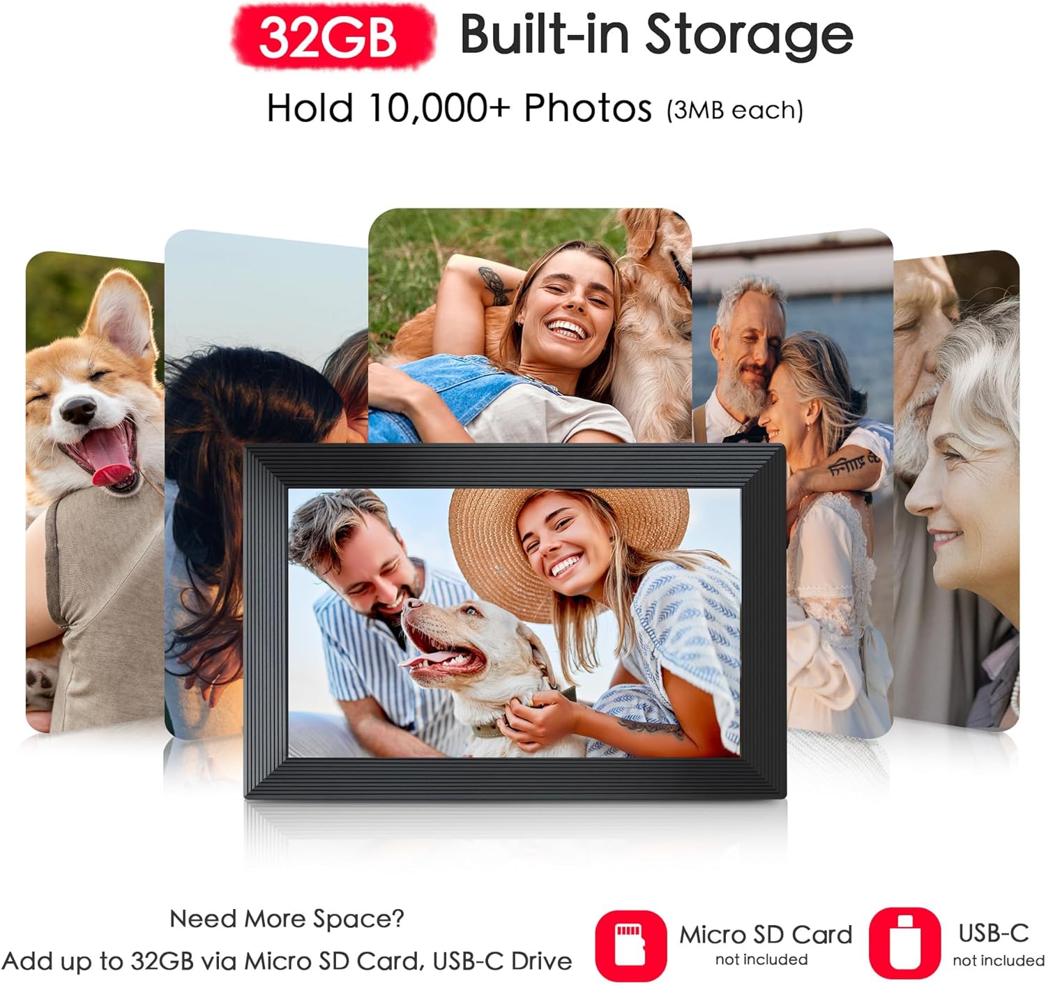 Digital Picture Frame, 10.1 inch Frameo Digital Frame WiFi, 1280*800 IPS HD Touchscreen, 32GB Storage, Instant Share Pictures Video, Smart Photo Frame Electronic, Gifts for Mom, House Warming, Black