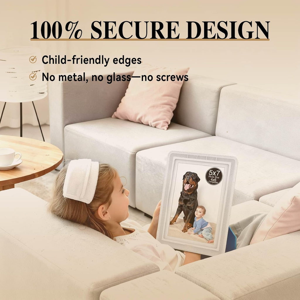 5x7 Picture Frame, Clear Acrylic Photo Frame with White Mat for 4x6 Photos, One-Piece Shatterproof Tool-Free Design, UV-Resistant Waterproof Tabletop Frame for Home Office Decor with 10-Year Warranty