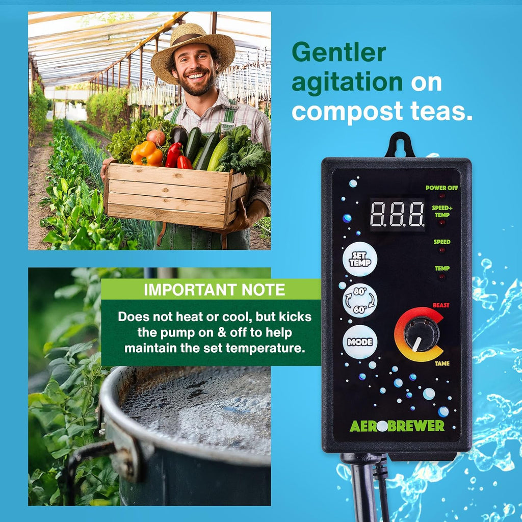 AEROBREWER Temperature + Power Controller -Variable Speed Controllers for Electric Motor Water Pump, +/- 3 Degree Temperature Controller, Variable Motor Speed Controllers for Mixing and Aerating