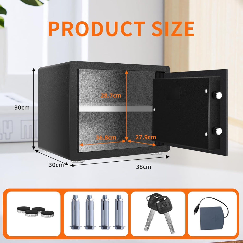 HSGCJS Biometric Fingerprint Safe Box with Digital Keypad, Security Safe for Home, Office and Hotel - 1.2 Cubic Feet