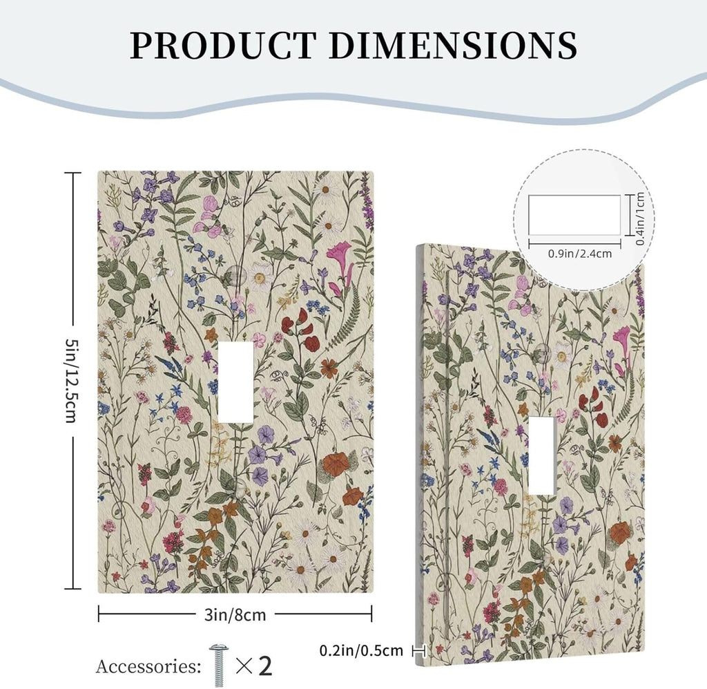 Beige Background Boho Flowers Plant Leaf 1 Gang Light Switch Covers Single Toggle Wall Plate Decorative Switchcover Electrical Switchplate for Country Bathroom Bedroom Decor