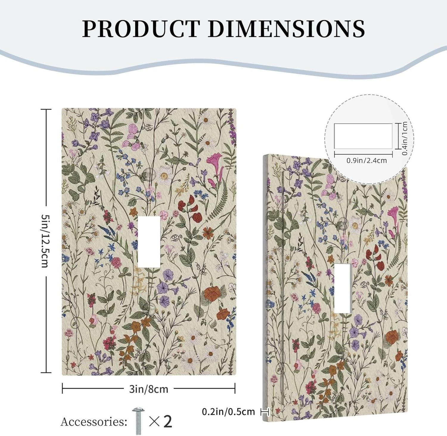 Beige Background Boho Flowers Plant Leaf 1 Gang Light Switch Covers Single Toggle Wall Plate Decorative Switchcover Electrical Switchplate for Country Bathroom Bedroom Decor