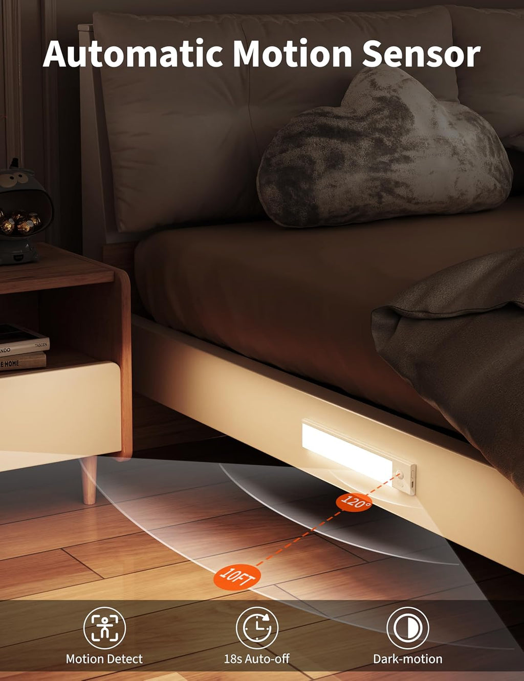 Joyzy Motion Sensor Under Cabinet Lights Rechargeable RGB Ambient Light, 66 LED Closet Lighting with 4 Color Modes and White Light Magnetic Dimmable Under Counter Light Pantry Light (110 Lumen)