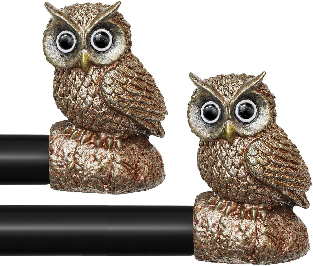 2 Pack Vintage Decorative Black Curtain Rods for Windows 28 to 48 Inch Adjustable Heavy Duty 1'' Diameter Curtain Rod with Owl Finials for Bedroom Living Room Kitchen Farmhouse (18-60'')
