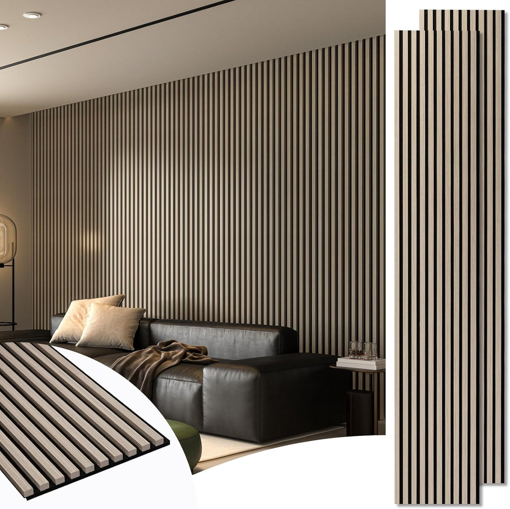 Art3d 2-Pack 108" x 12" Acoustic Wood Panels for Wall, Soundproof Wood Slat Panel for Wall and Ceiling, 3D Fluted Sound Absorbing Paneling for Interior Wall Decor, Living Room, Bedroom - Oak