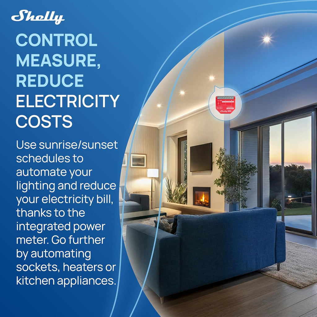 Shelly 1PM Gen4 | Wi-Fi, Zigbee, Matter Smart Relay Switch with Power Metering, 1-Channel 16A | Home Automation | Alexa, SmartThings, Google Home, Apple HomeKit Compatible | iOS Android App (2 Pack)