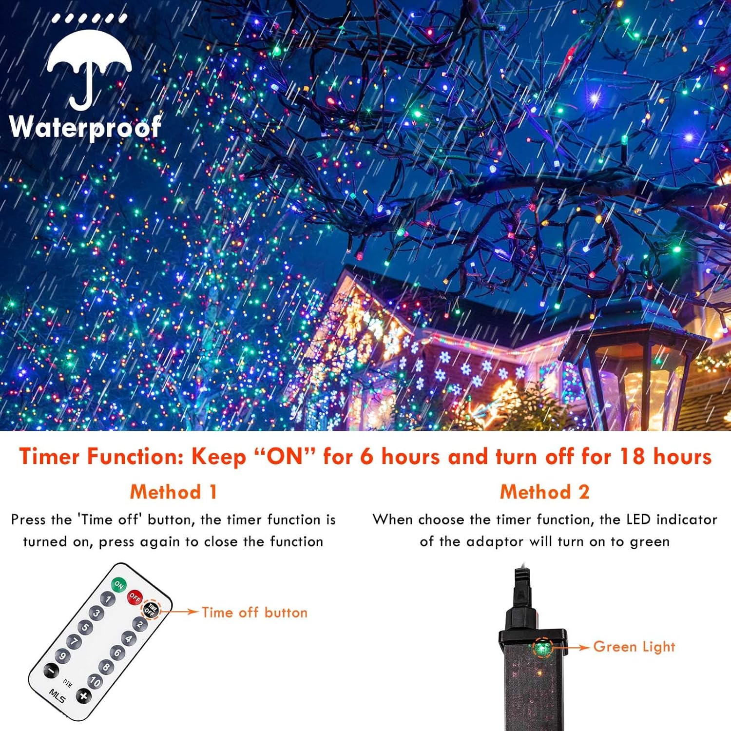 75.8 FT 200 LED Color Changing Christmas String Lights with Remote & Timer & Memory Function, 9 Lighting Modes Waterproof Twinkle Lights for Xmas Tree Holiday Party Garden (Cool White & Multicolor)