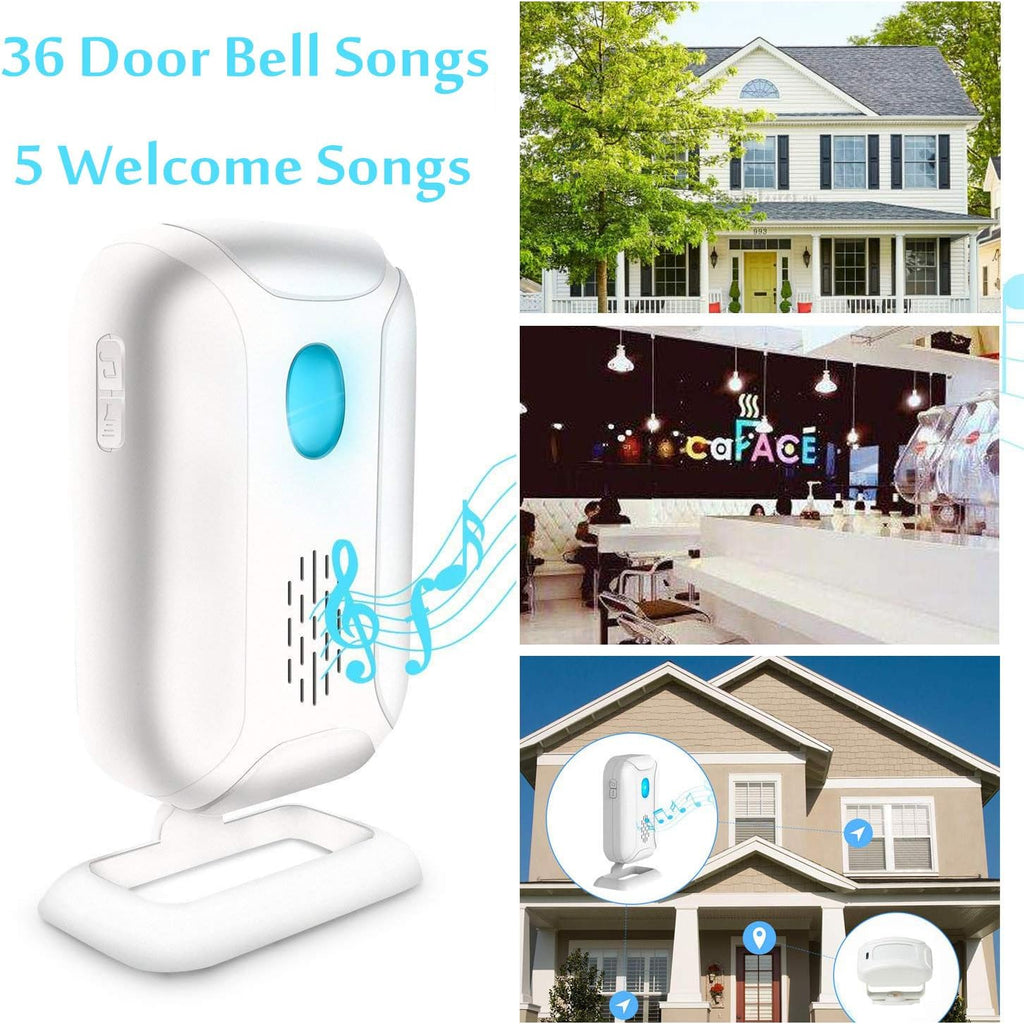 GREENCYCLE Wireless Door Open Welcome Chime Security Driveway Alarm Receiver & Detector (Operating Range 918ft, 36 Songs, 4 Volume Levels, 5 Modes) - 1 Receiver 1 Magnetic Sensor 1 Motion Sensor