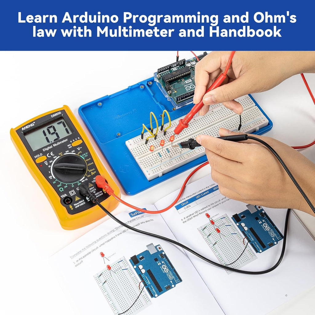 SunFounder Inventor Lab Starter Kit with Original Arduino Uno R3 REV3 Board Multimeter 34 Projects RAB Breadboard Holder Battery HCSR-04, RoHS Compliant, for Beginners & Engineers