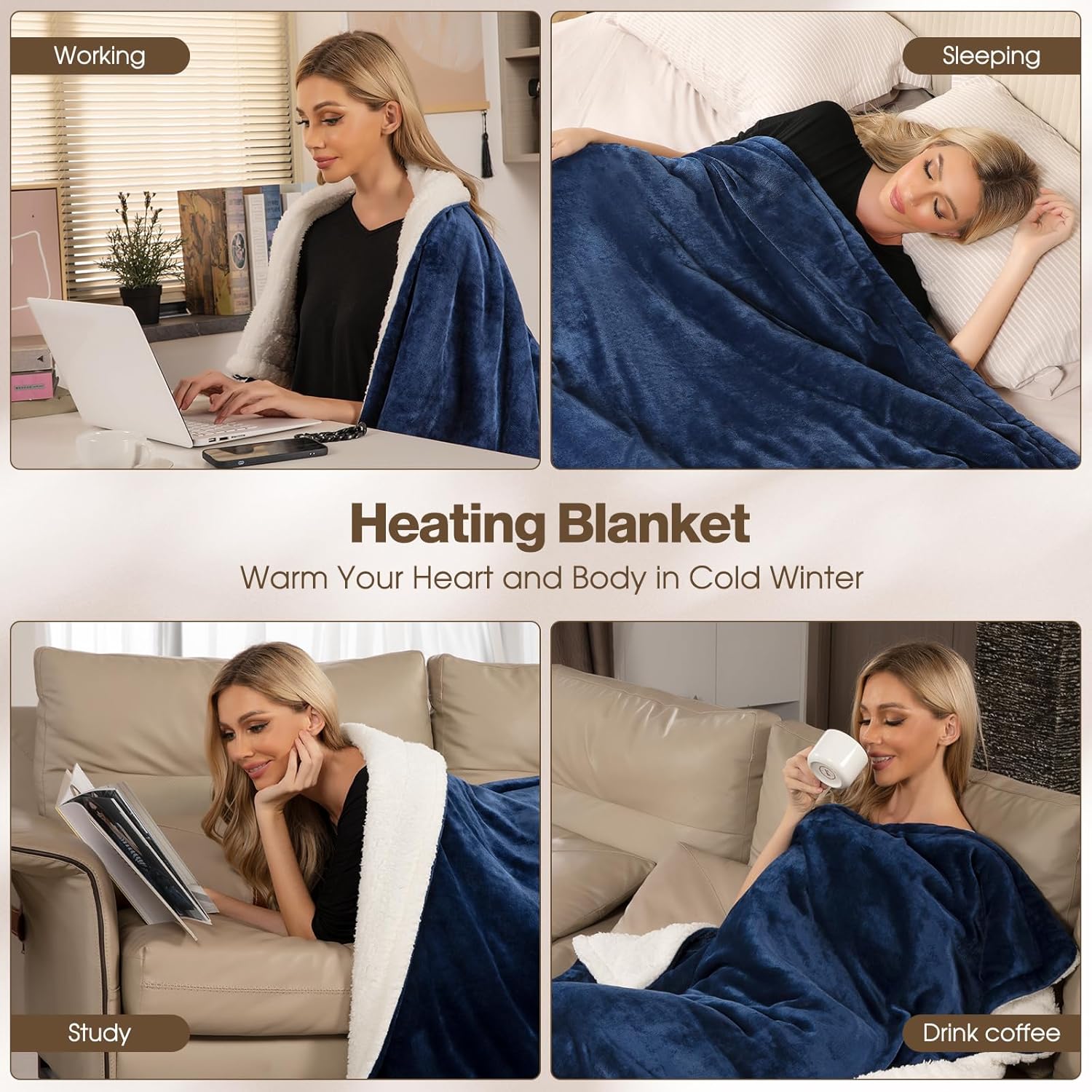 Heated Blanket Electric Queen Size 84"X90",Electric Blanket with 6 Heat Settings & 1-10 Hours Time Settings Auto-Off,Machine Washable Heating Blanket for Home and Office (Blue)