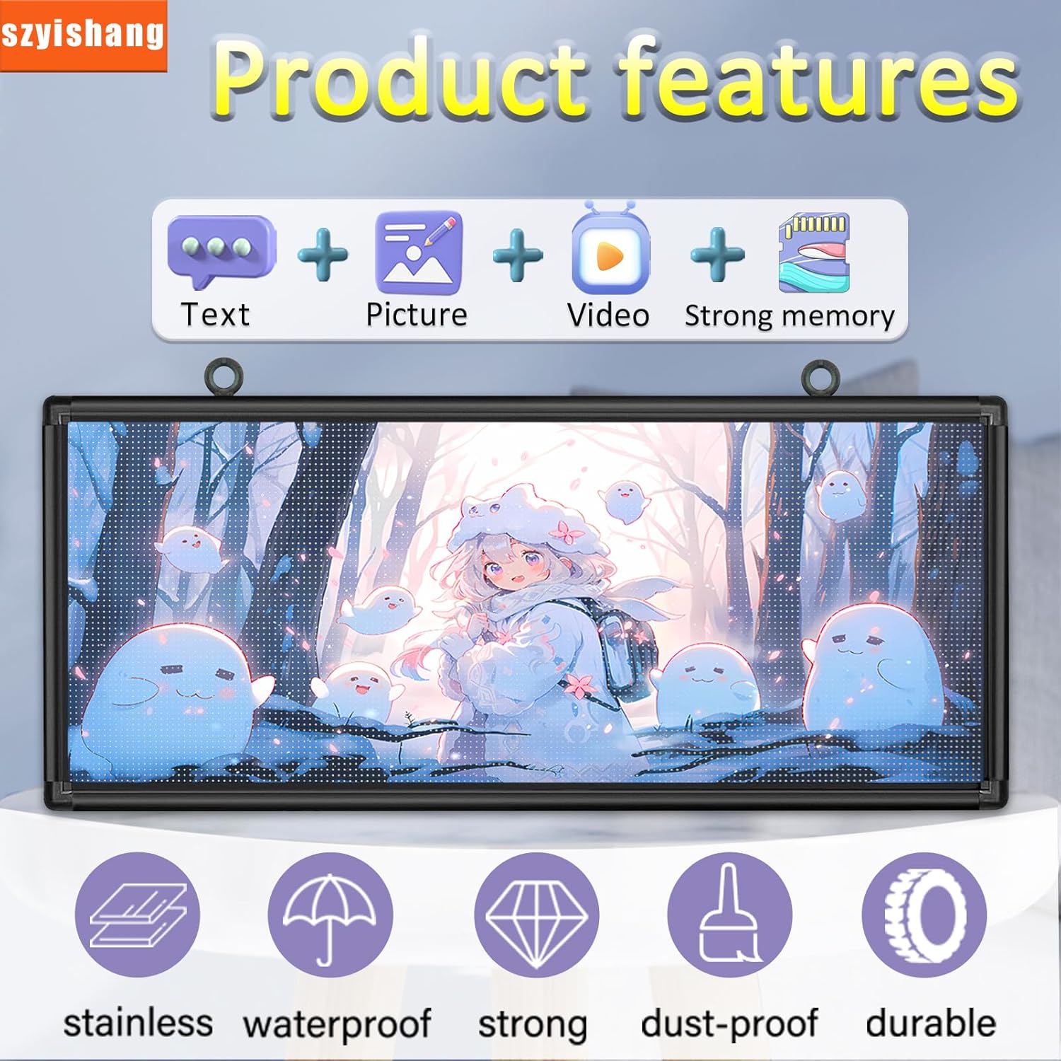 YS Outdoor P6 Programmable LED Sign(40"x 18"), WiFi + USB Control Digital Signage Scrolling LED Sign, Advertising Message Board,Open Signs for Business, RGB Full Color Display