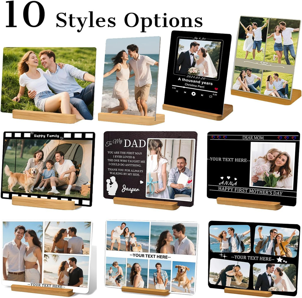 Custom Metal Photo Prints，Personalized Your Own Picture Frame, Customize Photo Prints with Wooden Base，Personalized Metal Picture Gift for Lovers，Family，Boyfriend，Friends