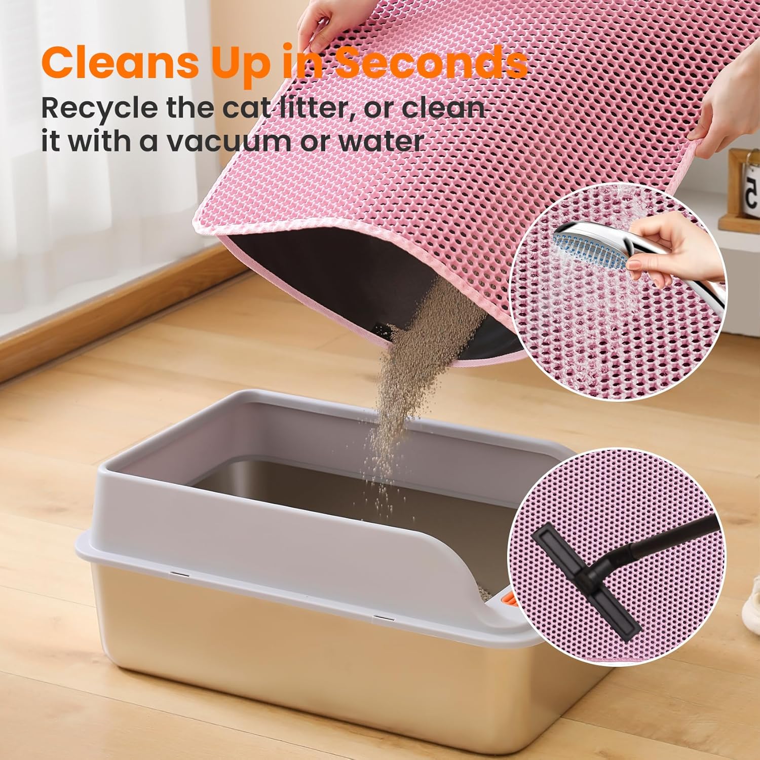 Small Cat Litter Mat, 20x14’’ Double Layer Honeycomb Cat Litter Box Mat, Non Slip Waterproof Urine Proof Litter Trapping Mat for Floor, Kitty Litter Pad, Indoor Pet Supplies, Pink