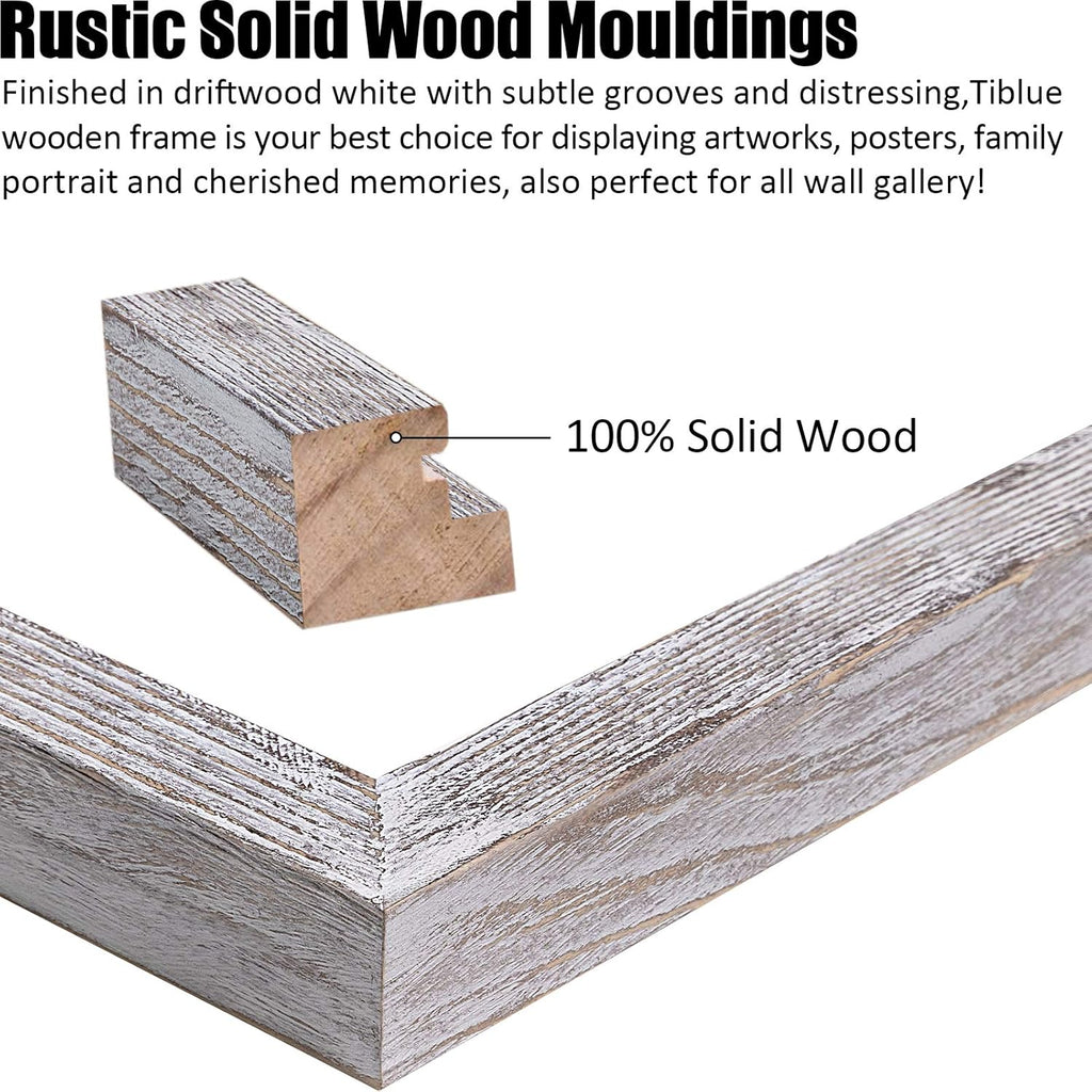 Tiblue 11x14 Picture Frame, Solid Wood Rustic Distressed White - 2 Packs with 4 Mats, HD Plexiglass, Wall Mount & Tabletop, 11x14 inches, Unisex Adult