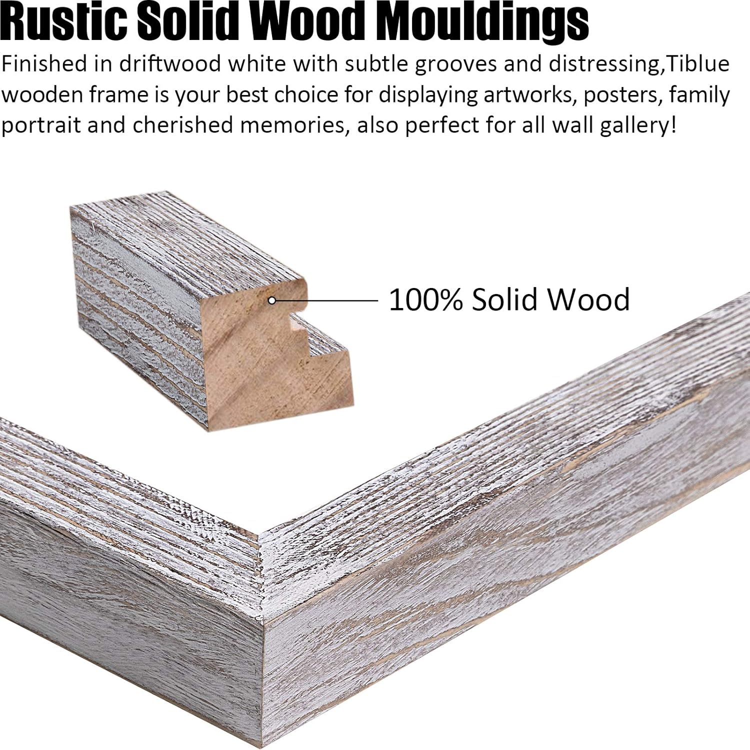 Tiblue 11x14 Picture Frame, Solid Wood Rustic Distressed White - 2 Packs with 4 Mats, HD Plexiglass, Wall Mount & Tabletop, 11x14 inches, Unisex Adult
