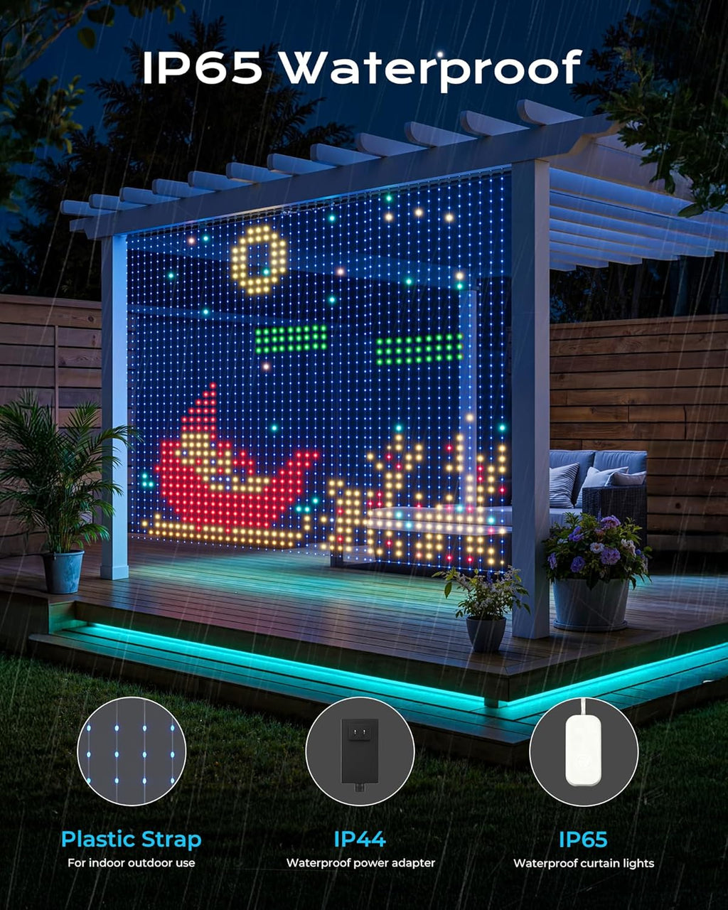 400 RGBIC LEDs Smart Curtain Lights with DIY GIF, 6.6x6.6ft Color Changing Holiday Wall Lights with APP, IP65 Waterproof Christmas String Fairy Lights for Indoor Outdoor Bedroom Window