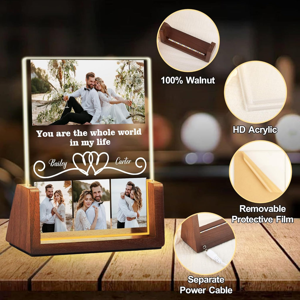 Personalized Couple Birthday Gifts For Girlfriend Boyfriend Him Her, Custom Acrylic Plaque Light Up Picture Frame With Photo Name, Customized Anniversary Christmas Gifts For Women Men Husband Wife