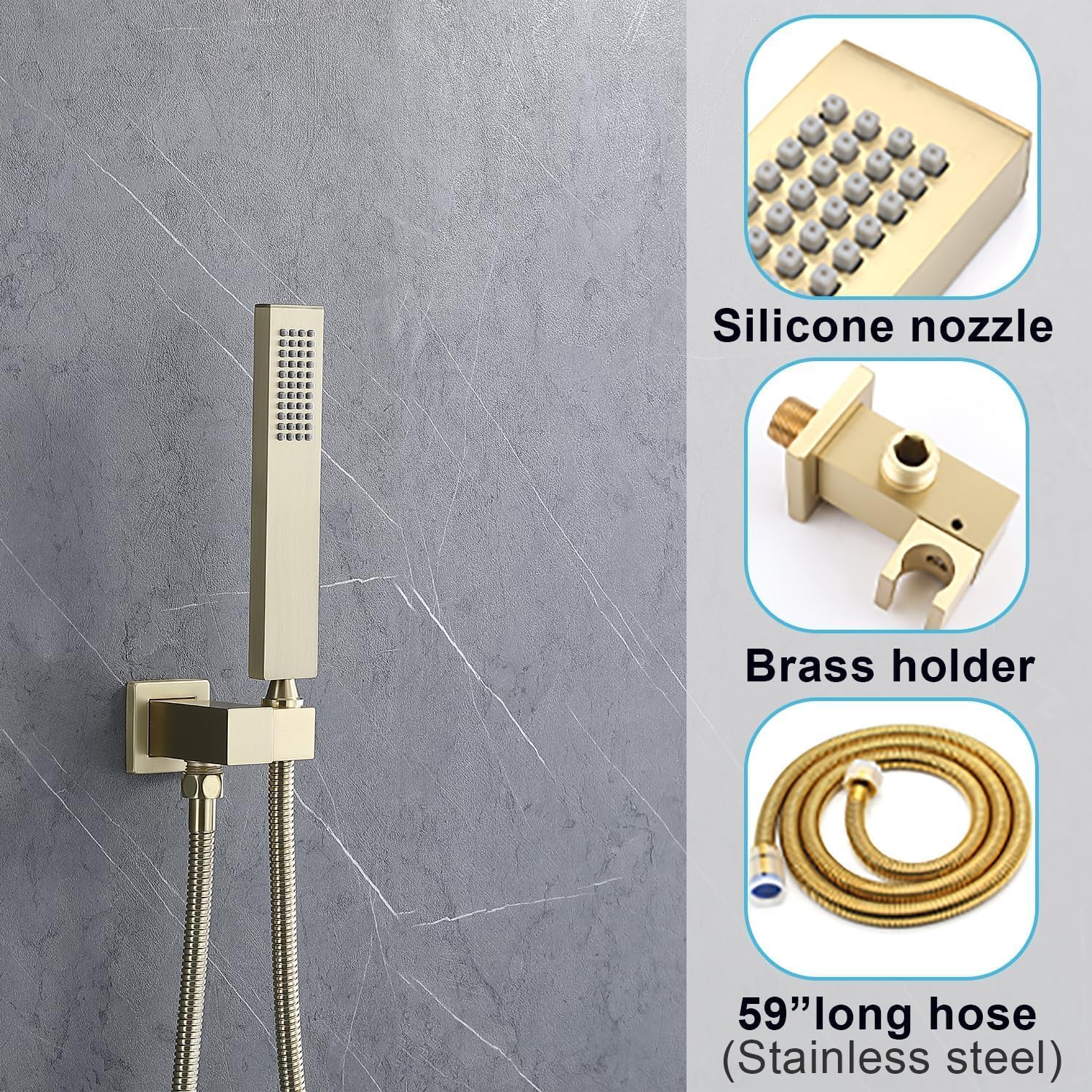 Digital Display Dual Head Shower system Rain Shower System Shower Wall Mount 10 Inch Ceiling Shower Head with 6 Inch Shower Head with shower handheld(Brushed Gold)