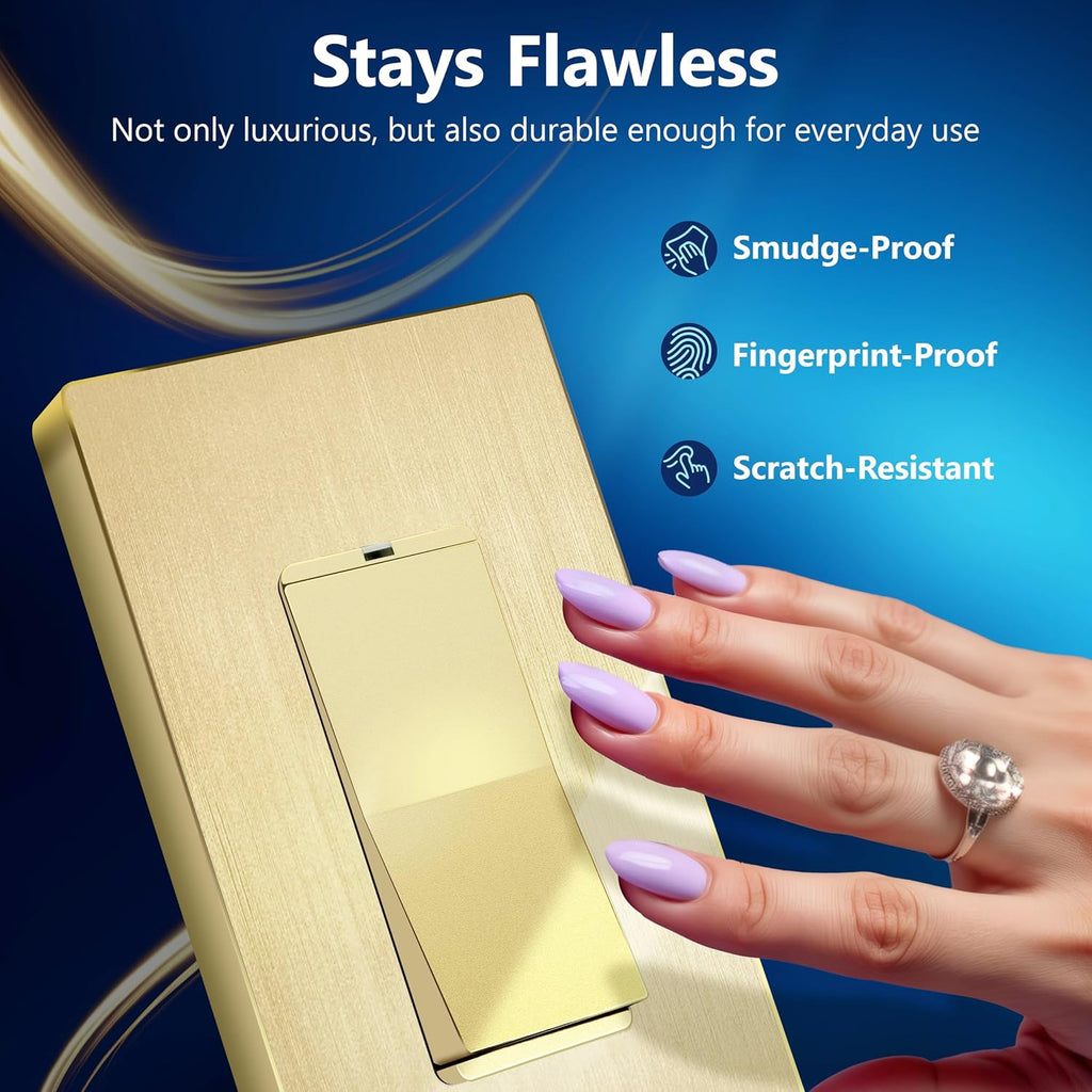 LIDER Brushed Finish Decorator Switch Cover, Screwless Wall Plate, Mid-Size 1-Gang 4.88" x 3.11", Unbreakable Polycarbonate Thermoplastic, UL Listed, LSWP-31M-BGD, Brushed Gold
