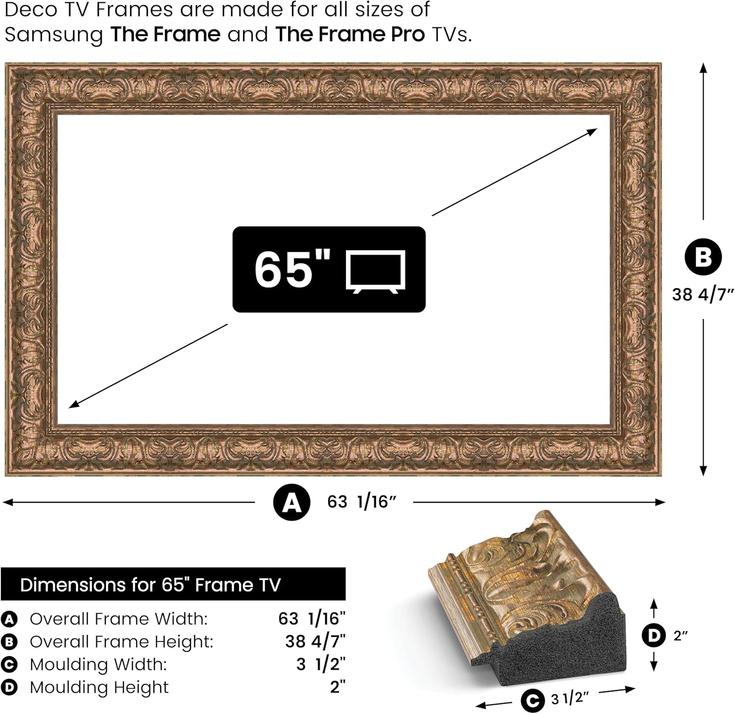 Tuscan Copper 65" Premiere Deco TV Frame - Compatible ONLY with Samsung The Frame TV and Pro TVs (Fits 2021-2025, LS03A, LS03B,LS03C,LS03D,LS03FA,LS03FW)