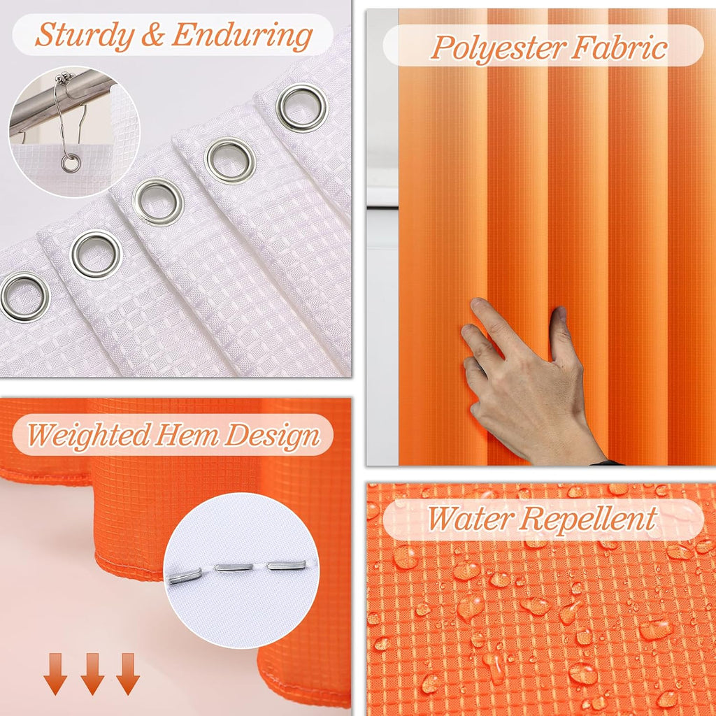 Bathroom Sets with Shower Curtain and Rugs, 27PC Bathroom Accessory Set, Orange Bathroom Set, Orange and Gold Bathroom Accessories Set with Trash Can, Toilet Brush and Soap Dispensers