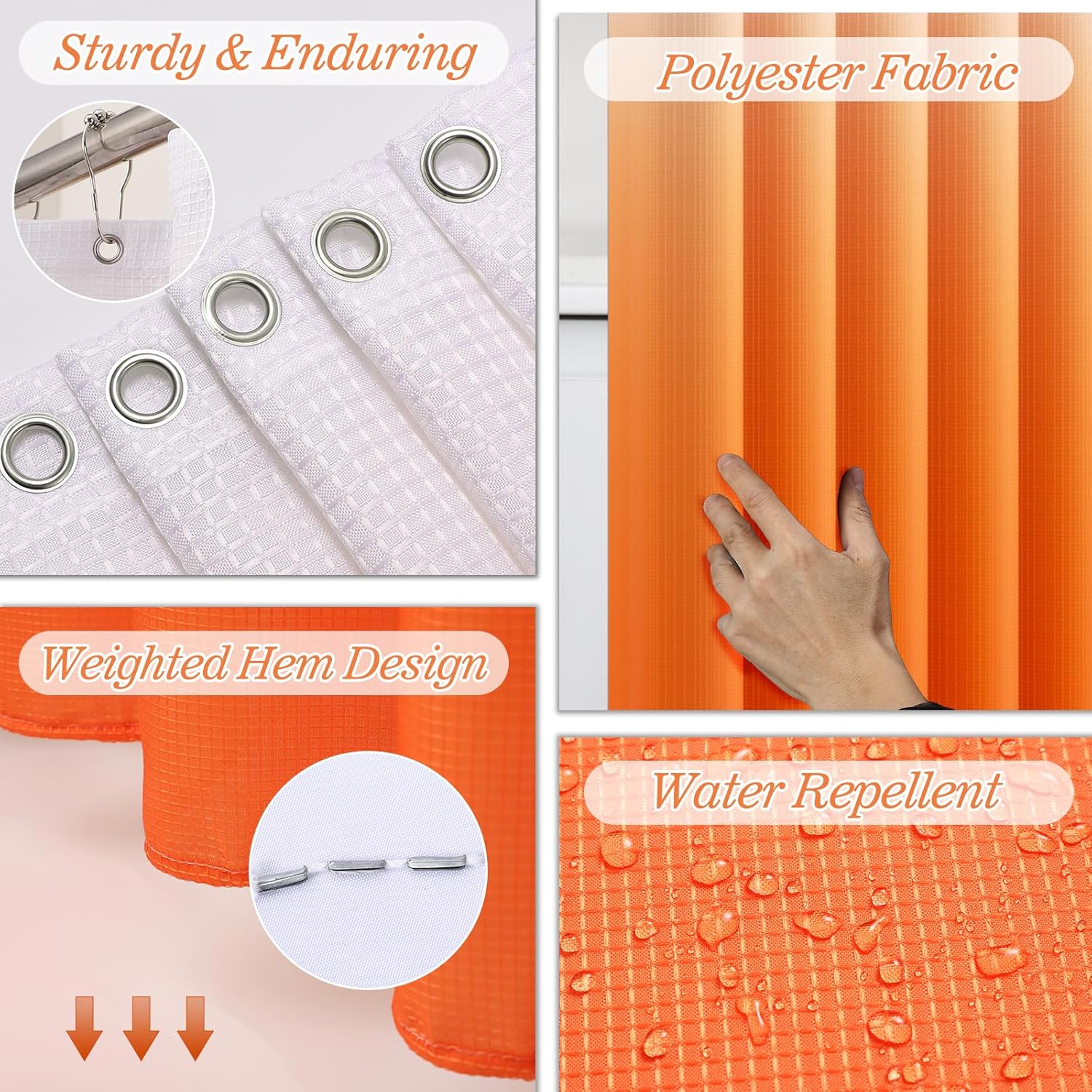 Bathroom Sets with Shower Curtain and Rugs, 27PC Bathroom Accessory Set, Orange Bathroom Set, Orange and Gold Bathroom Accessories Set with Trash Can, Toilet Brush and Soap Dispensers