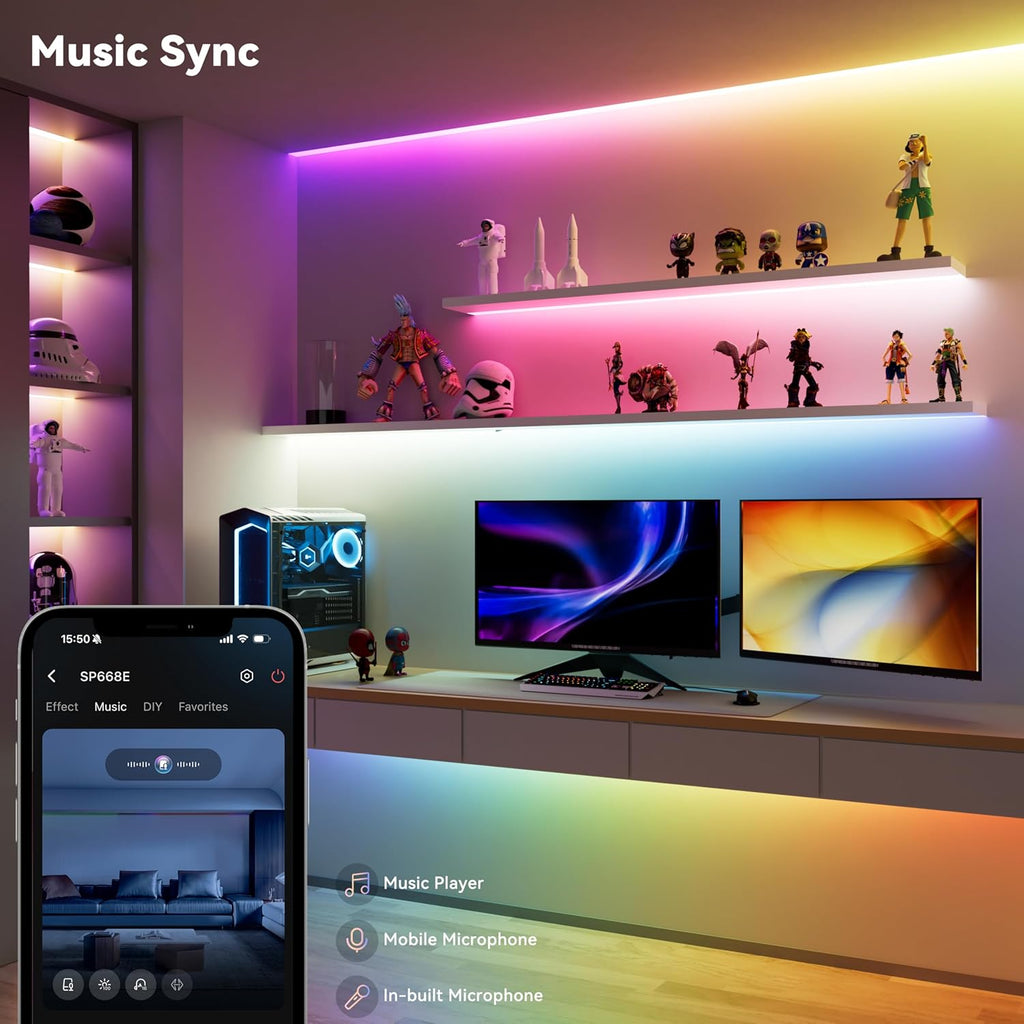 MIWISE LED Strip Lights,RGB Smart IC COB LED Strip Light Color Chasing,24ft Multicolor Flexible LED Tape Light,Music Sync with APP Control,Addressable DIY 16M Colors, for Cabinet,Bedroom,Party Decor