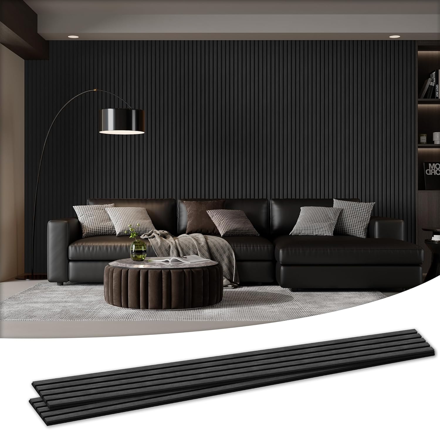 Wood Salt Acoustic Wall Panels, 2 Piece 94" x 23.6" x 0.8" Soundproof Wooden Wall Panels, 3D Fluted Sound Absorbing Panel, Dark Gray