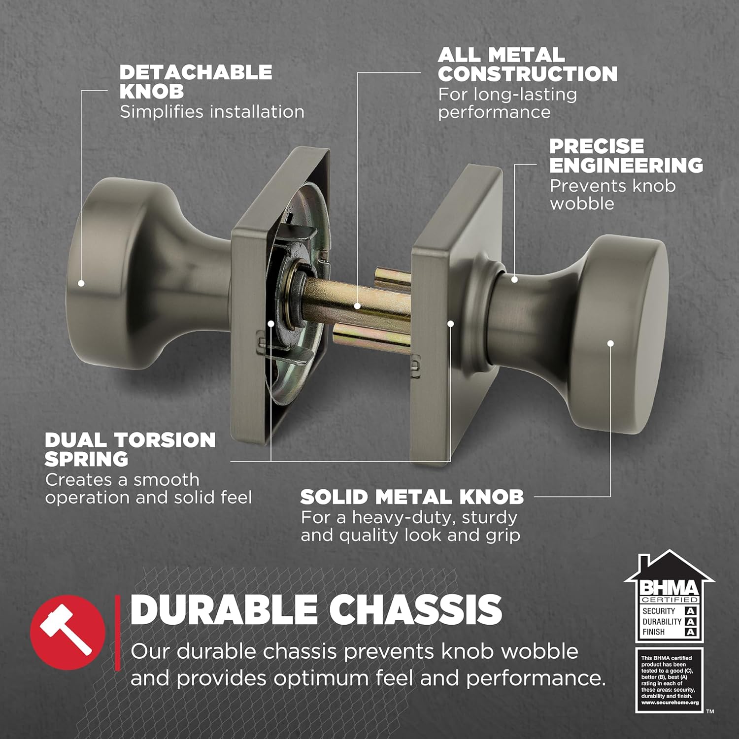 Kwikset Pismo Interior Square Passage Door Knob, Handle for Closet and Hallway Doors, Non-Locking Doorknob, Gunmetal