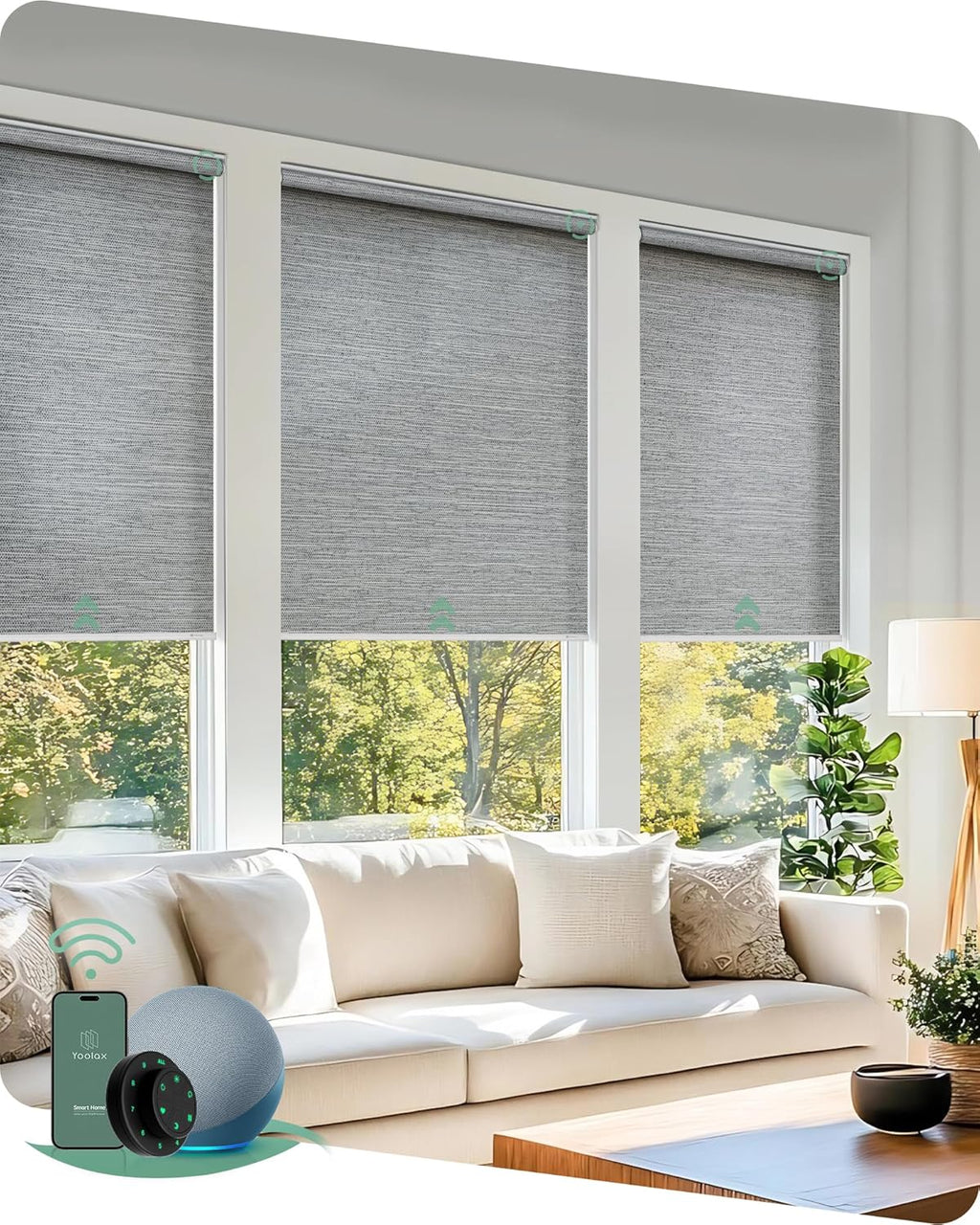 Yoolax Motorized Blinds with Remote, Smart Blinds for Windows Motorized Roller Shades, Automatic Window Shades Compatible with Alexa Custom Size (Light Filtering-Foggy Gray)