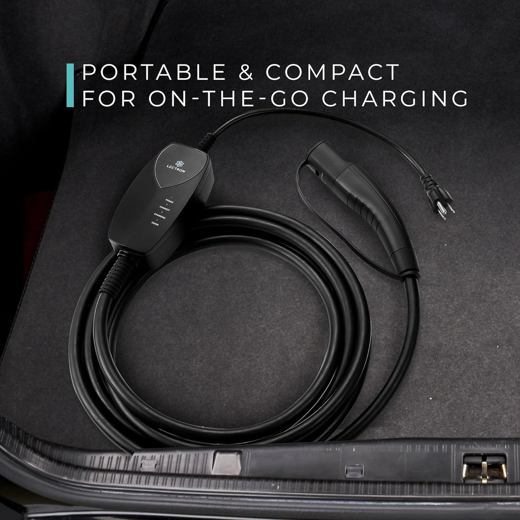 Lectron Level 1 Tesla Charger (WiFi) with App Control - 12 Amp, 120V, NEMA 5-15 Plug, 16ft Extension Cable NACS Connector, Portable Home Electric Car EV Charger for All Tesla/NACS EVs